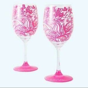 New Lilly Pulitzer Wine Glass Set Bunny Hop